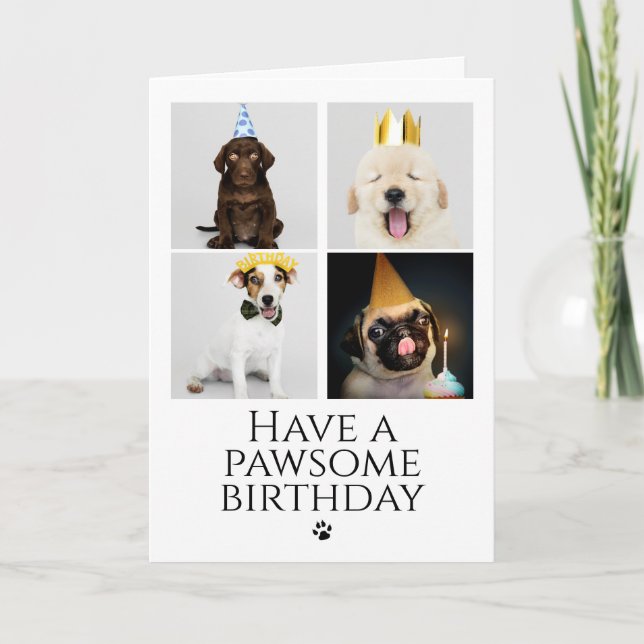 Lycklig Pawsome Birthday Photo Collage Hund Card Inbjudan (Framsida)