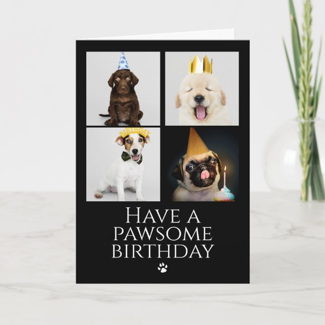 Lycklig Pawsome Birthday Photo Collage Hund Card Inbjudan (Framsida)