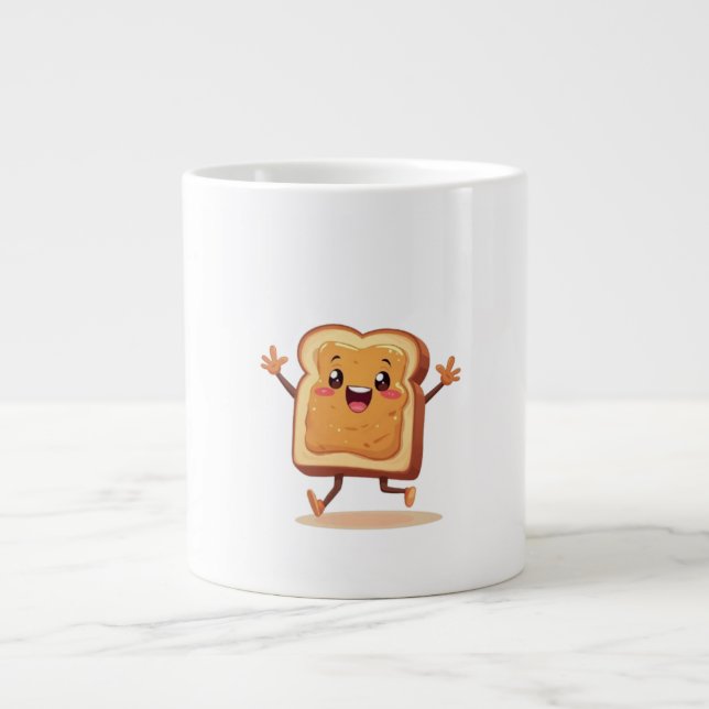 Lycklig Peanut Butter Toast Tecknad Mugg Jumbo Mugg (Framsidan)