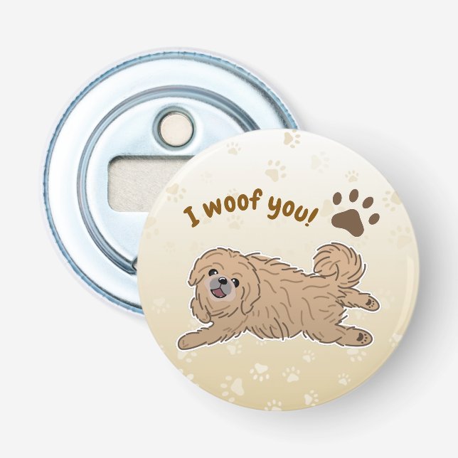 Lycklig Pekingese Hund älskare I Woof You Tassar Flasköppnare (Framsidan)