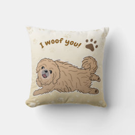 Lycklig Pekingese Hund älskare I Woof You Tassar Kudde