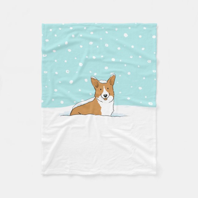 Lycklig Pembroke Welsh Corgi i Winter Snö Fleecefilt (Framsidan)