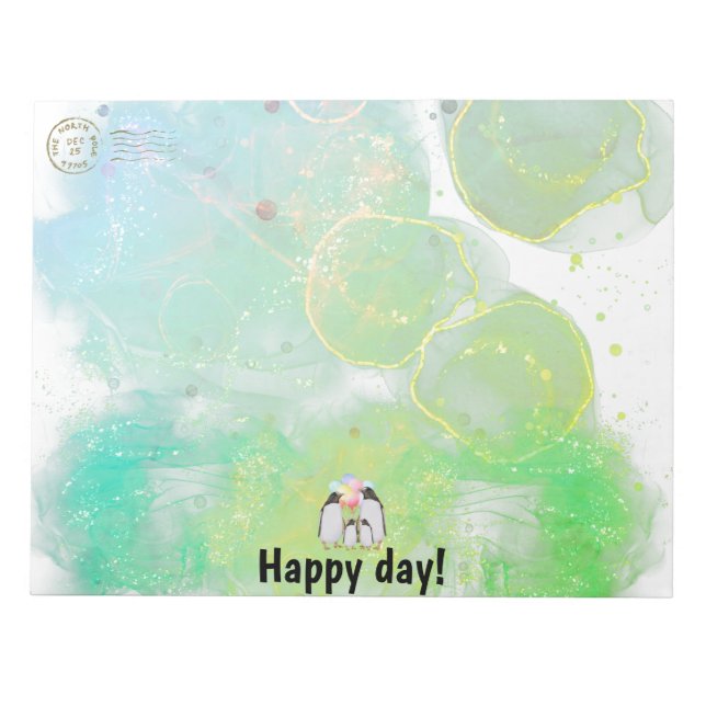 Lycklig penguin-familjen med färgstarka ballonger anteckningsblock (Framsida)