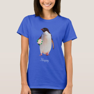 Lycklig Penguin Holding Flowers T-Shirt