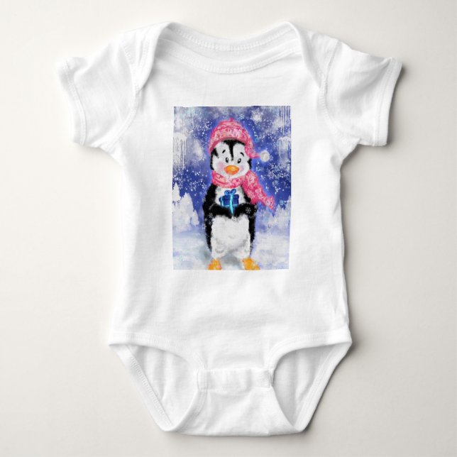 Lycklig Penguin - jul - T Shirt (Framsida)