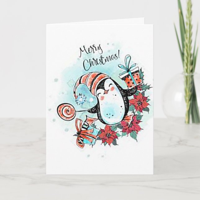 Lycklig Penguin-julhälsningskort Kort (Framsida)