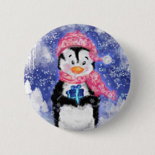 Lycklig Penguin-julklapp Knapp