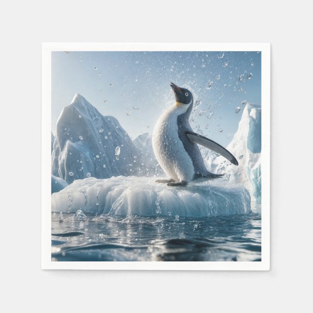 Lycklig Penguin på ett isberg Pappersservett (Framsidan)