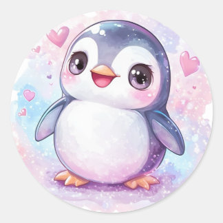 Lycklig Penguin Round Pastel Sticker Runt Klistermärke