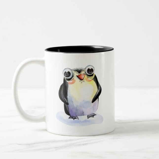 Lycklig Penguin Watercolor Illustration, utbytbar Två-Tonad Mugg (Vänster)