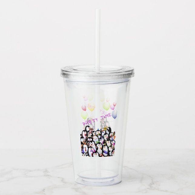 Lycklig Penguins Acrylic Tumbler Take Away Mugg (Framsida)