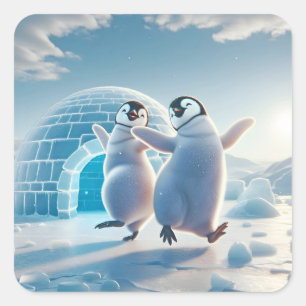 Lycklig Penguins Dancing Fyrkantigt Klistermärke