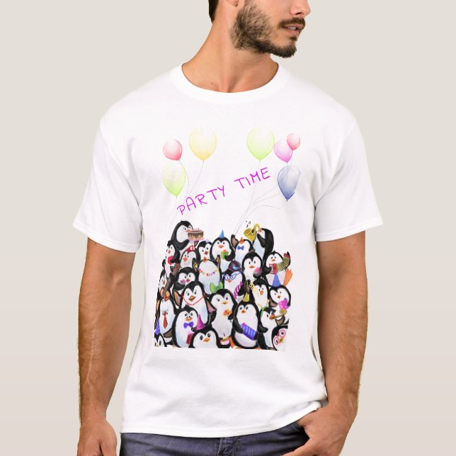 Lycklig Penguins Party T-Shirt (Framsida)
