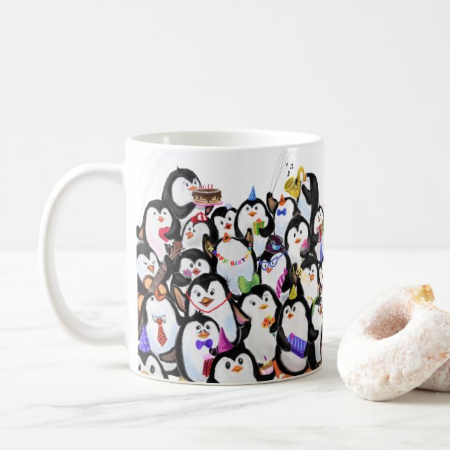 Lycklig Penguins Party Tecknad Teckning - Cute Fun Kaffemugg (Med munk)