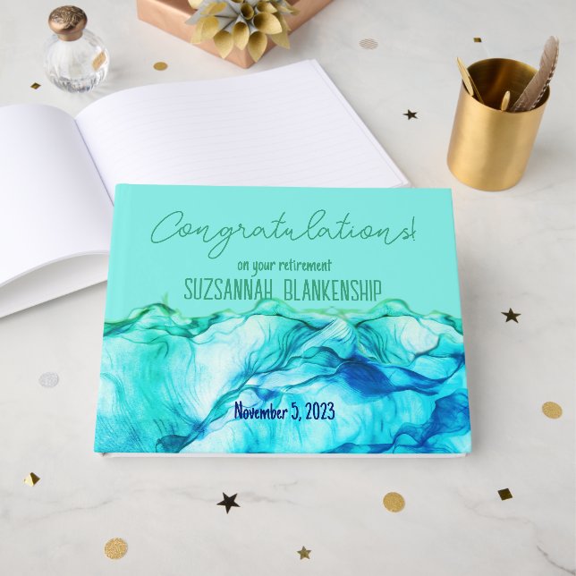 Lycklig Pension Blue Grönt Watercolor Anpassningsb Gästböcker (Framsida Öppen)