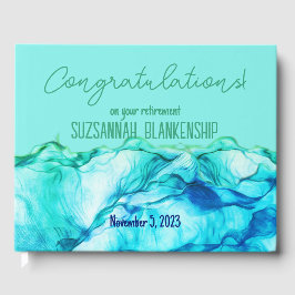 Lycklig Pension Blue Grönt Watercolor Anpassningsb Gästböcker