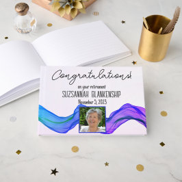 Lycklig Pension Blue Lila Watercolor Anpassningsba Gästböcker