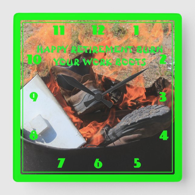 LYCKLIG PENSION BÖRJAR DINA BOOT FYRKANTIG KLOCKA (Framsida)