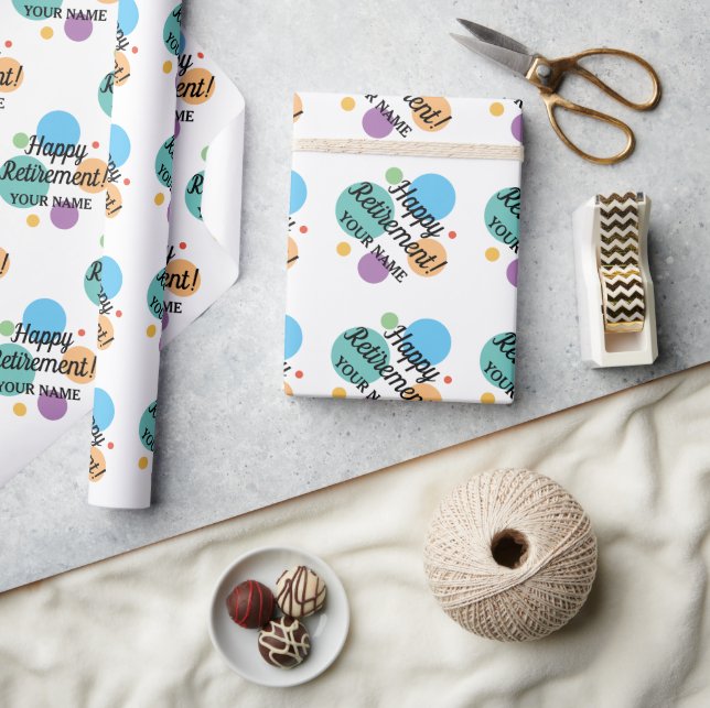 Lycklig Pension-färgat, eget namn för konfekti Presentpapper (Hantverk)