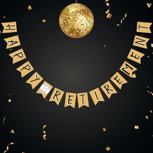 Lycklig Pension Faux Guld Grattis Party Vimplar