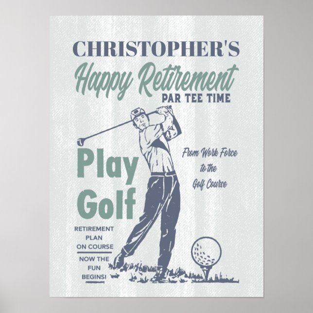 Lycklig Pension Funny Retro Golf Party Poster (Framsidan)