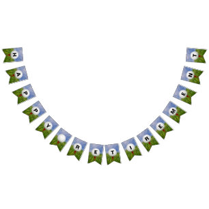 Lycklig Pension-golf boll på gräs Vimplar