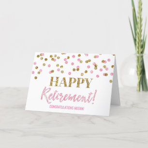 Lycklig Pension Grattis Rosa Guld-punkter Kort