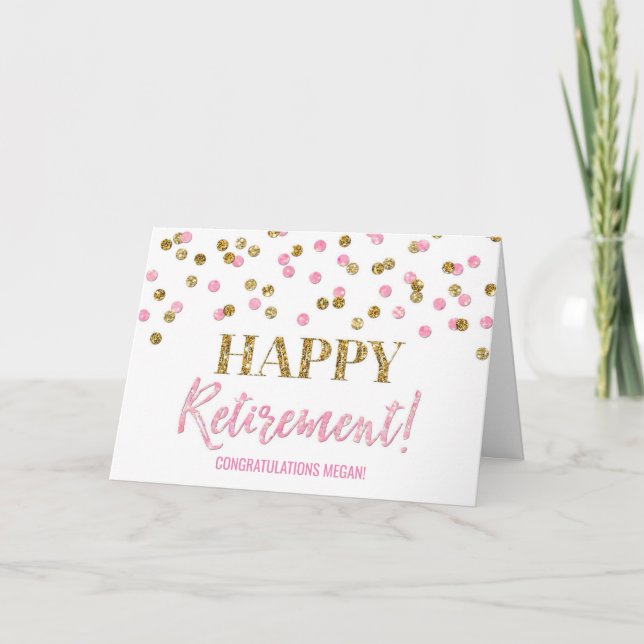 Lycklig Pension Grattis Rosa Guld-punkter Kort (Framsida)