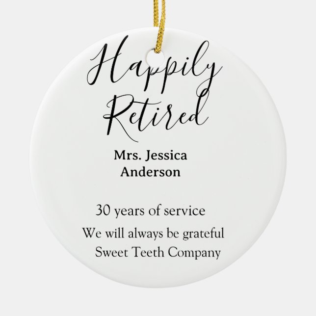 Lycklig pension lägger till namn-tjänstens pension julgransprydnad keramik (Framsidan)