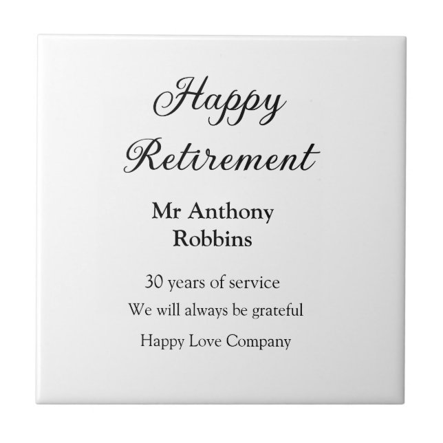 Lycklig pension lägger till namn-tjänstens pension kakelplatta (Framsidan)