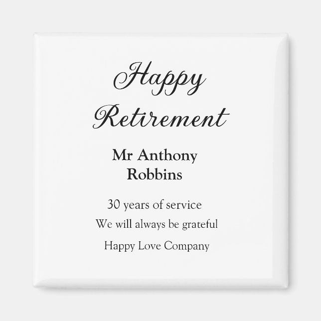 Lycklig pension lägger till namn-tjänstens pension magnet (Framsidan)