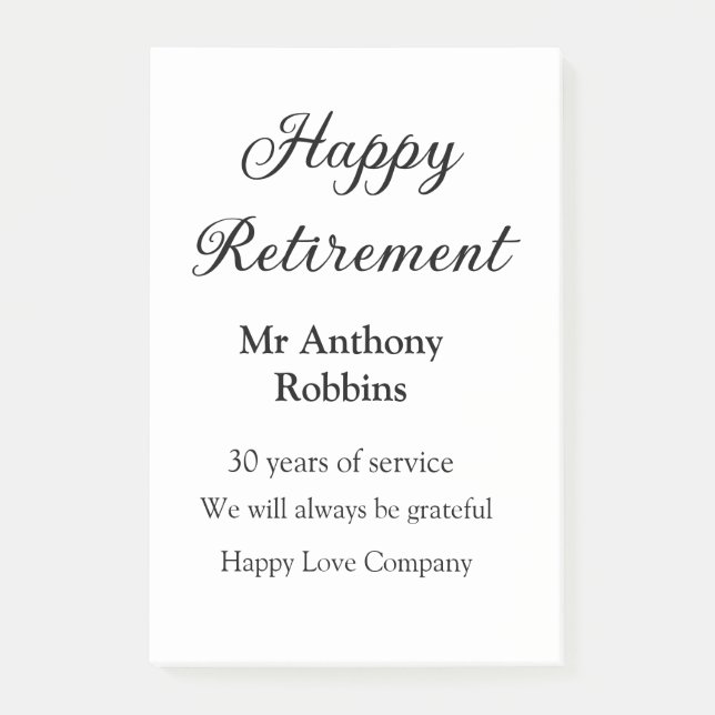 Lycklig pension lägger till namn-tjänstens pension post-it block (Framsida)