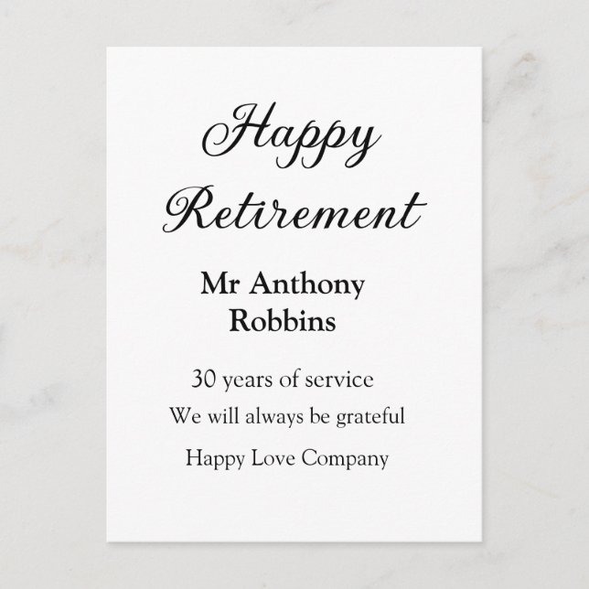 Lycklig pension lägger till namn-tjänstens pension vykort (Framsida)