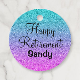 Lycklig Pension Ombre Rosa Blue Lila Glitter Gåvor Etiketter