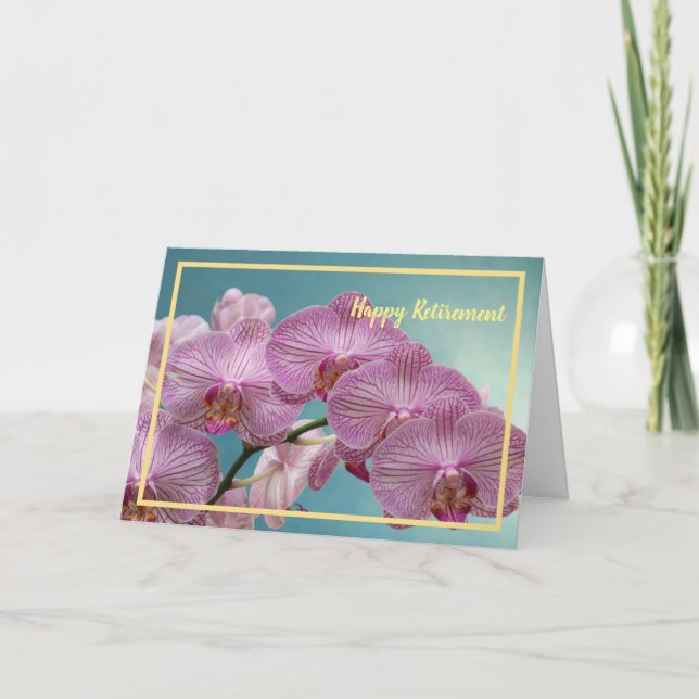Lycklig Pension Önskemål Lila Orchids Elegant Kort (Framsida)