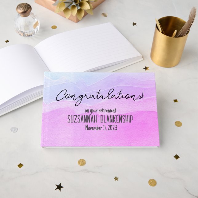 Lycklig Pension Pastel Lila Watercolor Anpassnings Gästböcker (Framsida öppen)