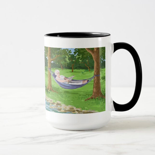 Lycklig Pension personalize (Dam i Hammock) Mugg (Höger)