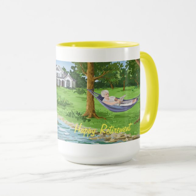 Lycklig Pension Personalize Mugg (Dam i Hammock) (Framsida höger)