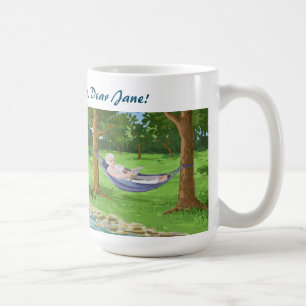 Lycklig Pension Personlig Namn Dam i Hammock Kaffemugg