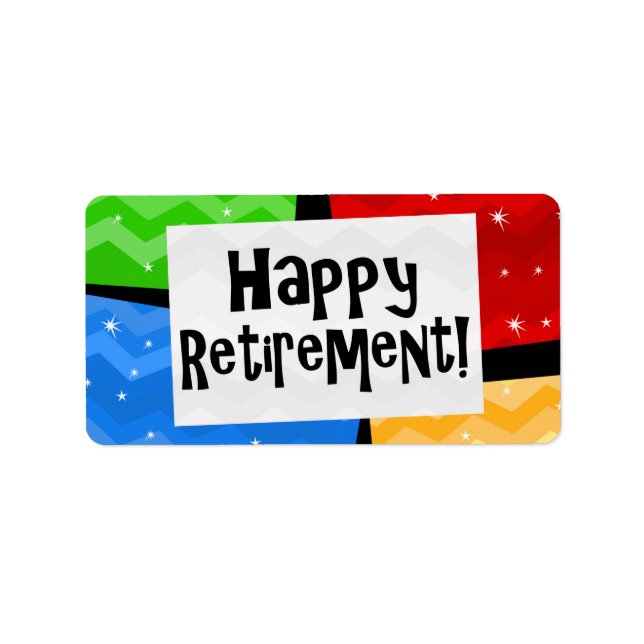 Lycklig Pension, primärt Färg-högkvarter Party Adressetikett (Framsidan)