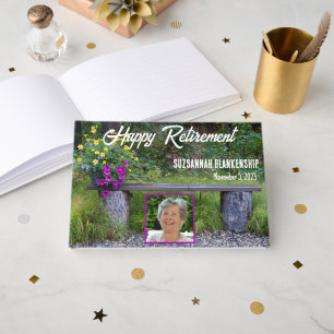 Lycklig Pension Rustic Bench Flowers Anpassningsba Gästböcker