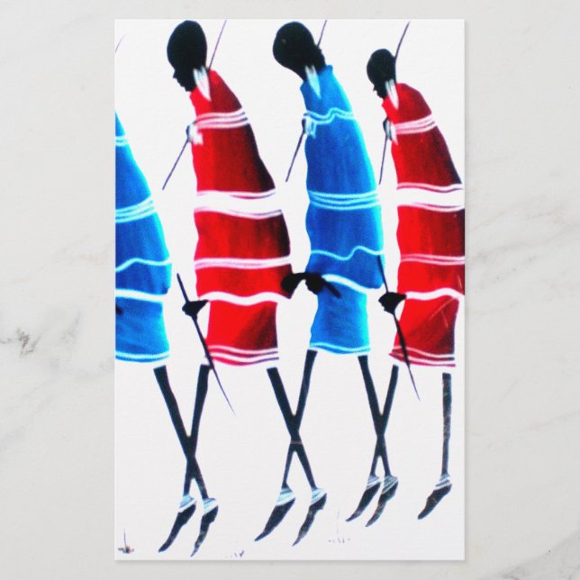 Lycklig People Maasai Warriors Walking Art Print Brevpapper (Framsida)