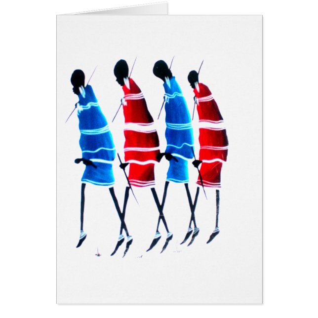 Lycklig People Maasai Warriors Walking Art Print Hälsningskort (Framsidan)