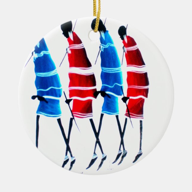 Lycklig People Maasai Warriors Walking Art Print Julgransprydnad Keramik (Framsidan)