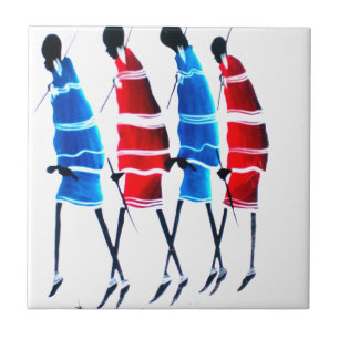 Lycklig People Maasai Warriors Walking Art Print Kakelplatta