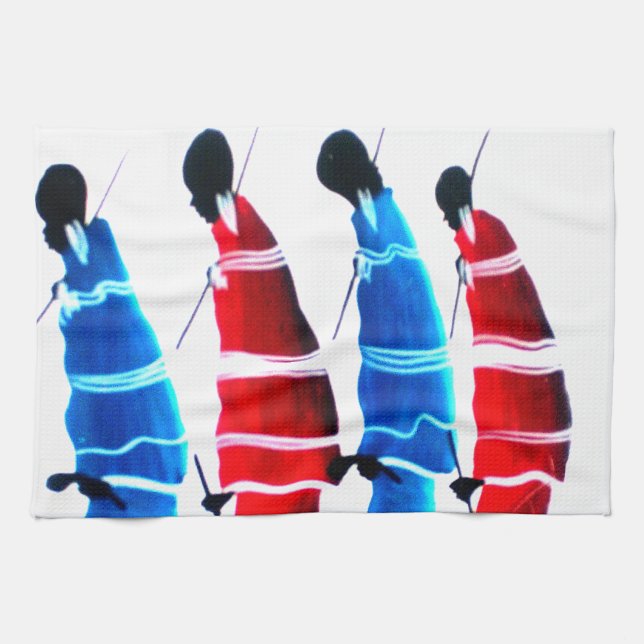 Lycklig People Maasai Warriors Walking Art Print Kökshandduk (Horisontell)