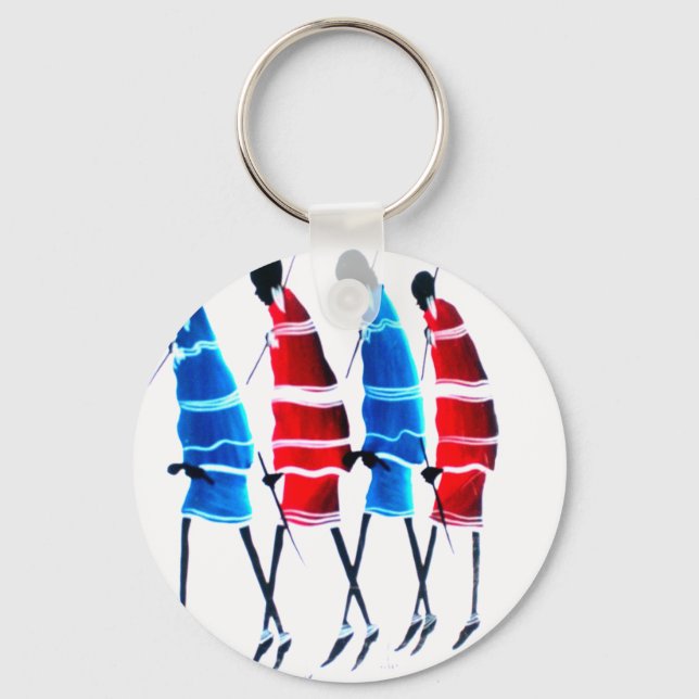 Lycklig People Maasai Warriors Walking Art Print Nyckelring (Framsida)