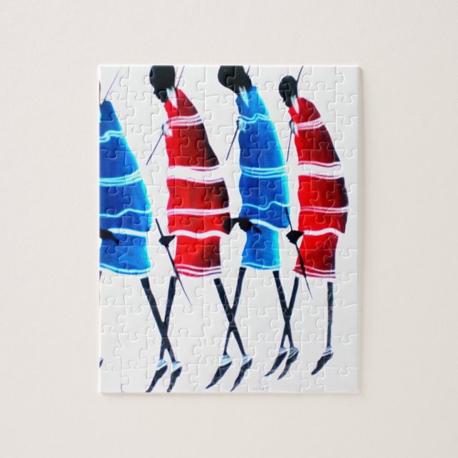 Lycklig People Maasai Warriors Walking Art Print Pussel (Vertikal)