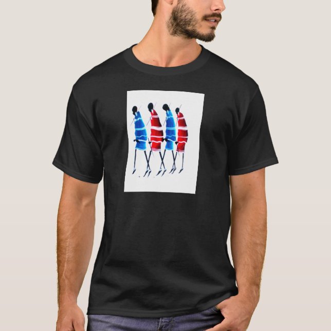 Lycklig People Maasai Warriors Walking Art Print T-shirt (Framsida)