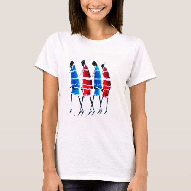 Lycklig People Maasai Warriors Walking Art Print T-shirt (Framsida)